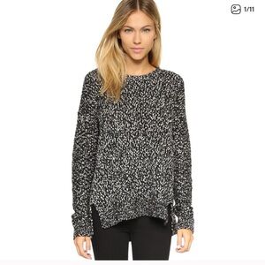Vince Black & White Boucle Marled Wool Blend Slouchy Sweater Sz S